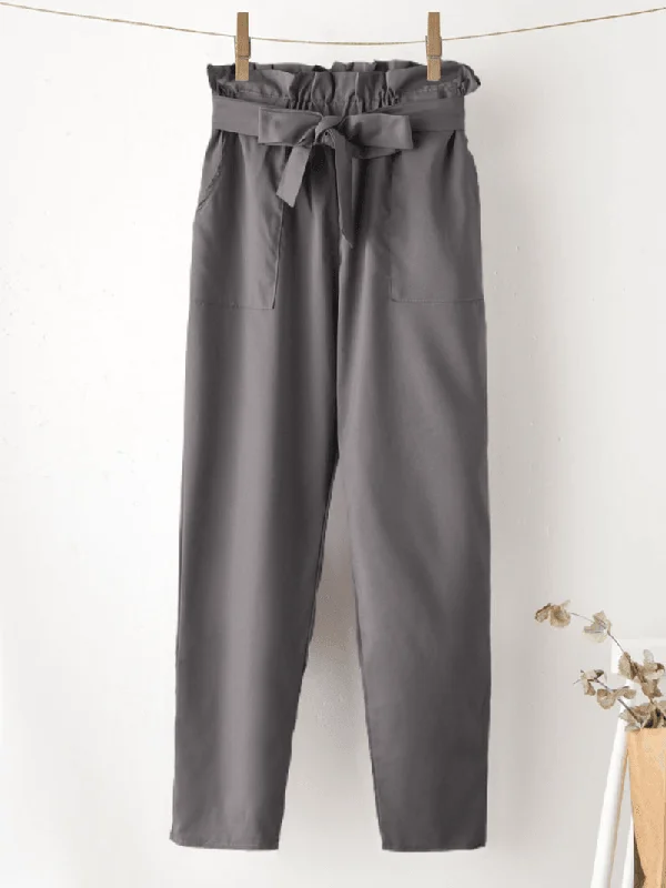 Weekend Specials to Indulge In Solid Color Ruffle Knotted Pocket Casual Cropped Pants for Women
