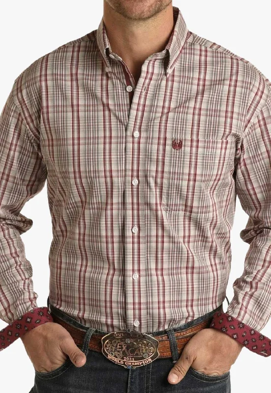 Deal Zone Rough Stock Mens Plaid Button Down Long Sleeve Shirt