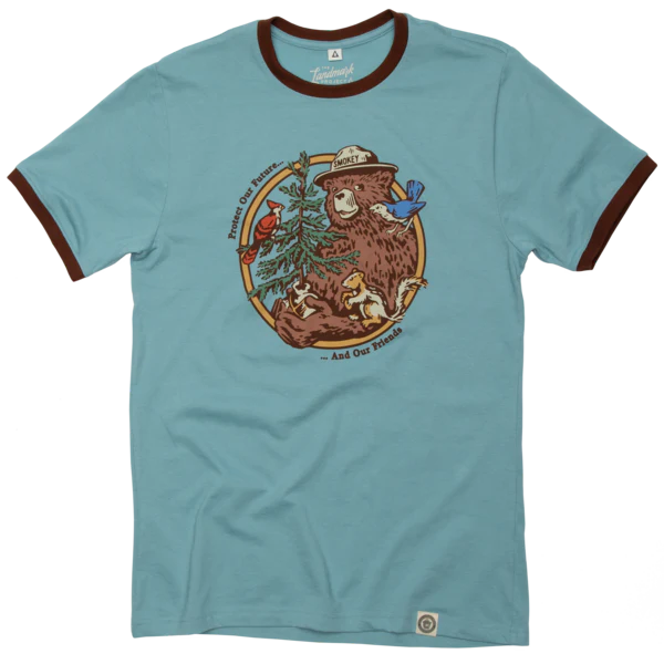 Bonus Savings The Landmark Project Smokey's friends Ringer T-Shirt Glacier Blue/Redwood