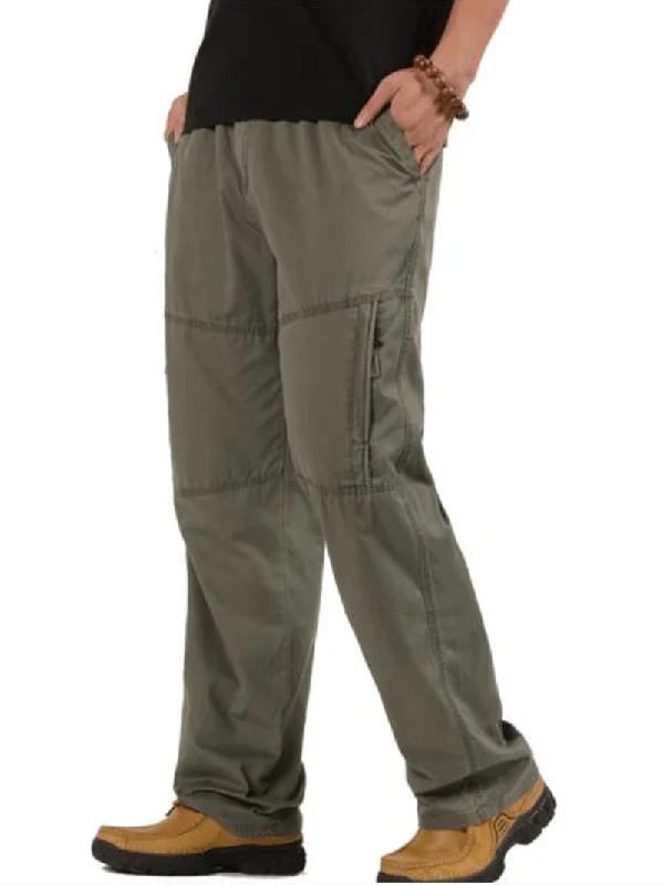 Weekend Shopping Bliss Mens Casual Straight Leg Loose Trousers Solid Color Elastic Waist Multi Pocket-Pants