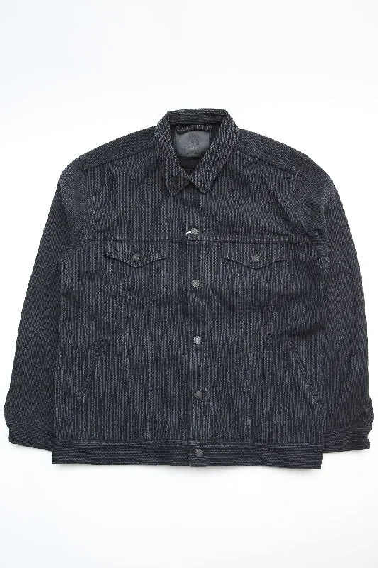 Final Clearance Pure Blue Japan 6118-BK Men's Woven Sashiko Type3 Jacket - Gray x Black Final Clearance Pure Blue Japan 6118-BK Men's Woven Sashiko Type3 Jacket - Gray x Black
