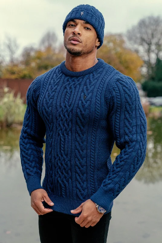 Weekend Offers That Delight Father Sons Royal Blue Twisted Braid Weave Super Slim Jumper With Gunmetal Decal - FSJ042