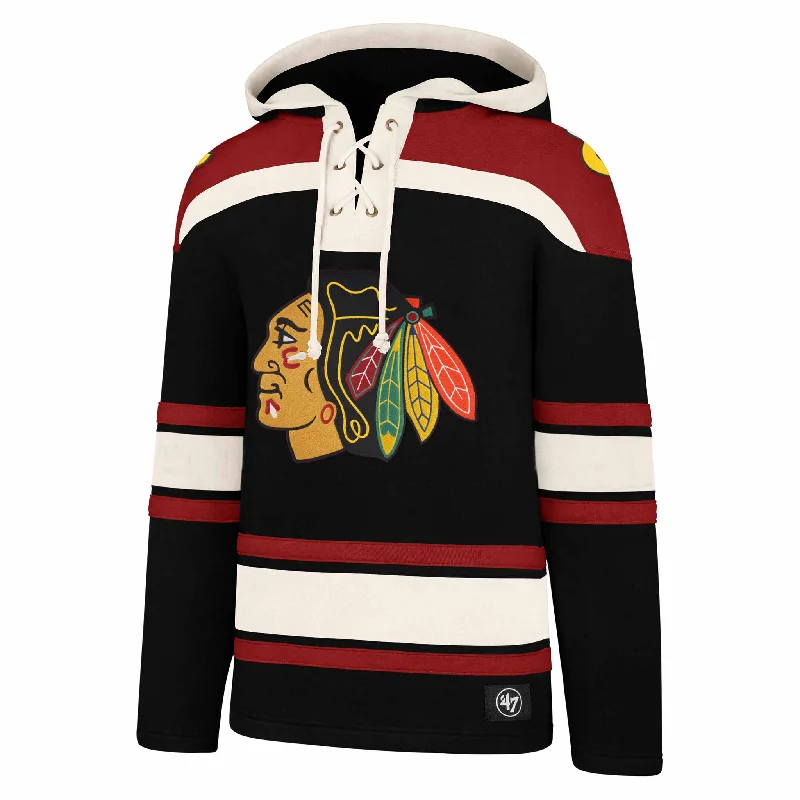 Bonus Offer Chicago Blackhawks Jet Black Superior Lacer Hooded Sweatshirt