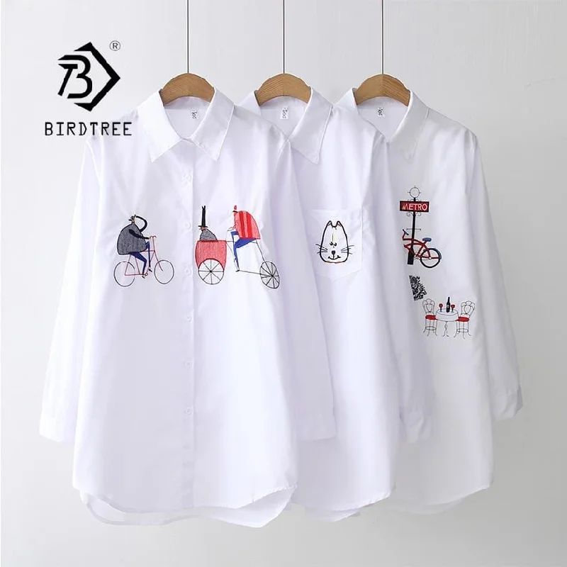 Instant Savings 2019 NEW White Shirt Casual Wear Button Up Turn Down Collar Long Sleeve Cotton Blouse Embroidery Feminina HOT Sale T8D427M