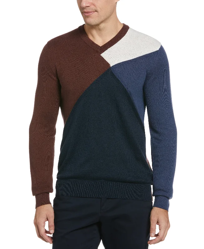 Price Slash Color Block V-Neck Sweater