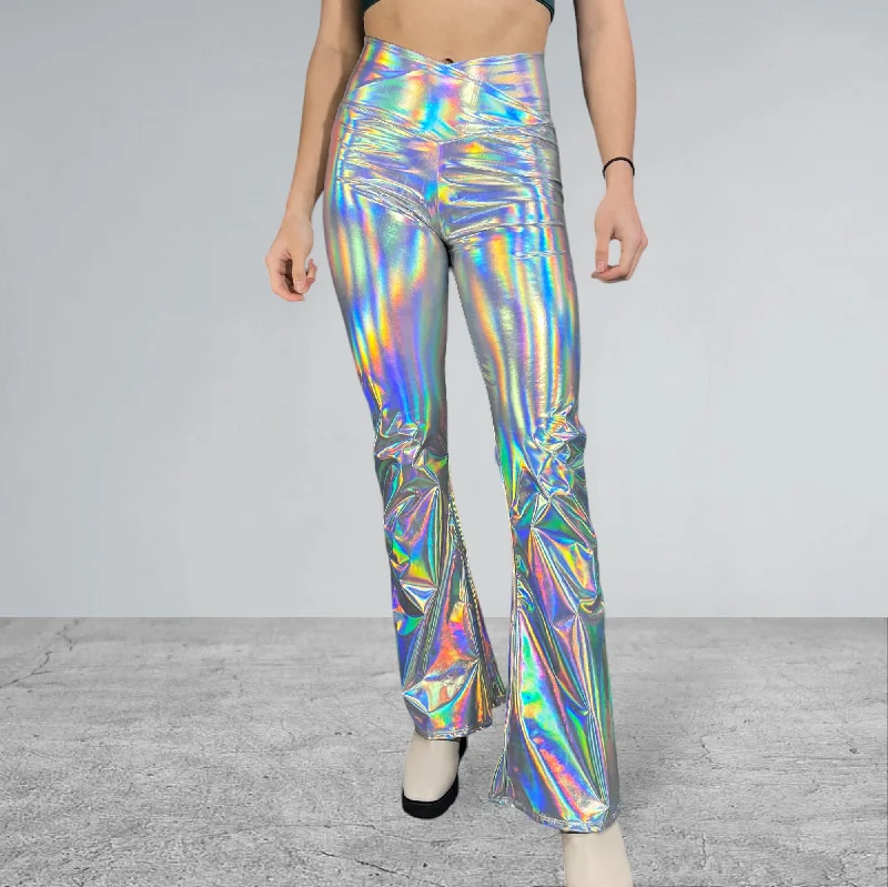 Reduced Price Crossover V-Waist Bootcut Flare Pants - Opal Holographic