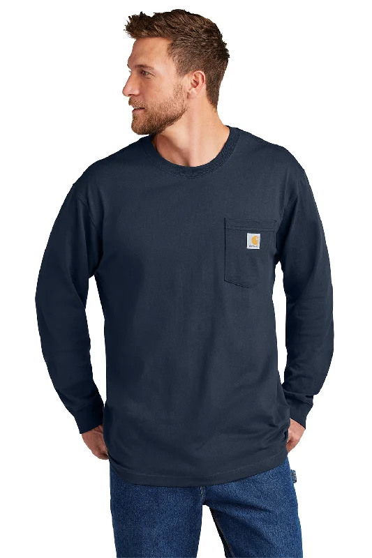 Midnight Madness Carhartt Mens Workwear Long Sleeve Crewneck T-Shirt w/ Pocket - Navy Blue
