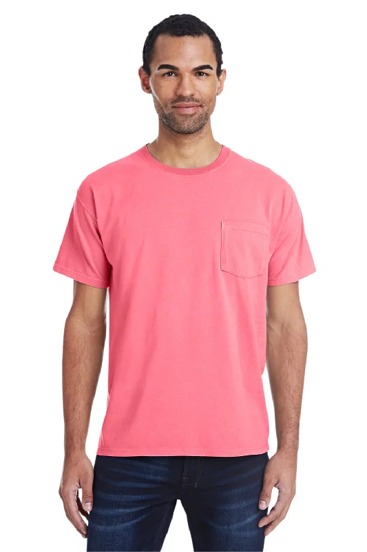 Exclusive Savings ComfortWash By Hanes Mens Short Sleeve Crewneck T-Shirt w/ Pocket - Coral Craze Pink