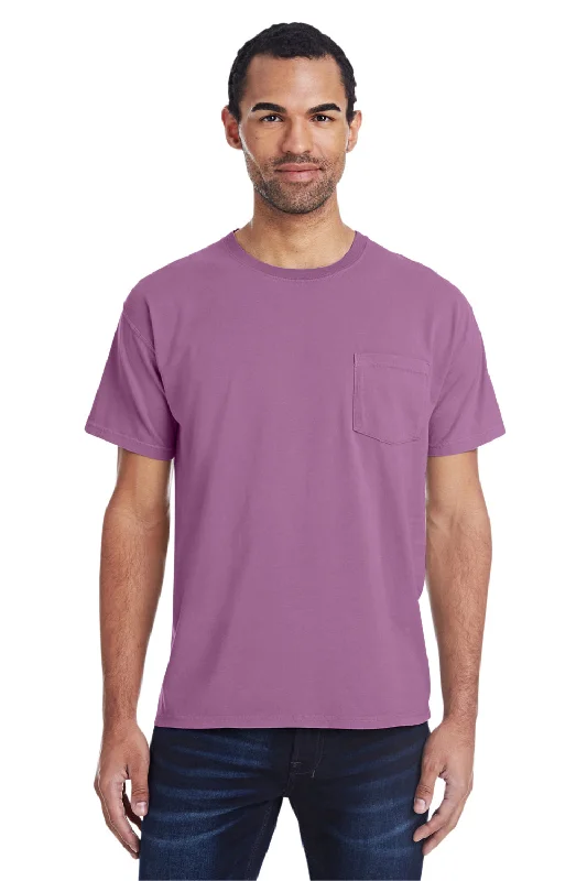 Deal Alert ComfortWash By Hanes Mens Short Sleeve Crewneck T-Shirt w/ Pocket - Plum Purple