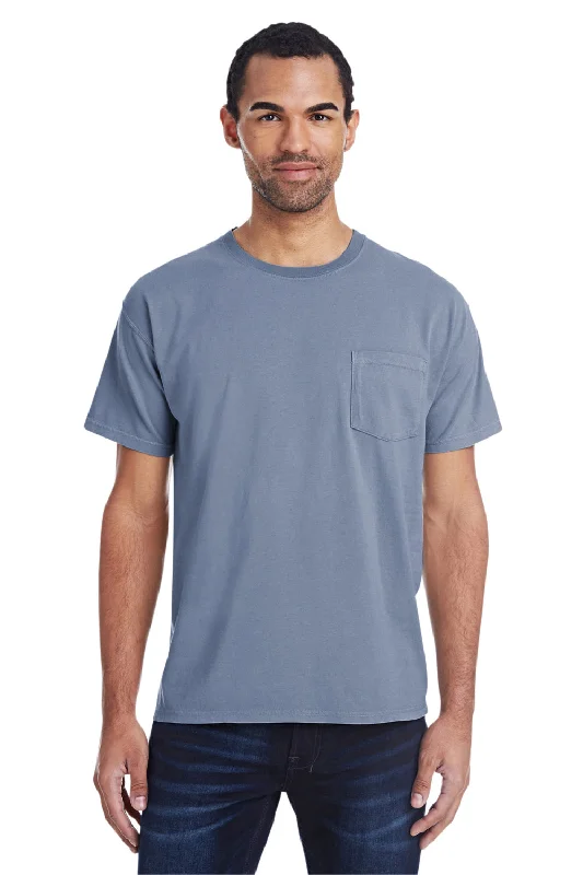 Savings Event ComfortWash By Hanes Mens Short Sleeve Crewneck T-Shirt w/ Pocket - Saltwater Blue