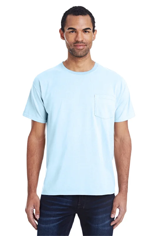 Daily Deals ComfortWash By Hanes Mens Short Sleeve Crewneck T-Shirt w/ Pocket - Soothing Blue