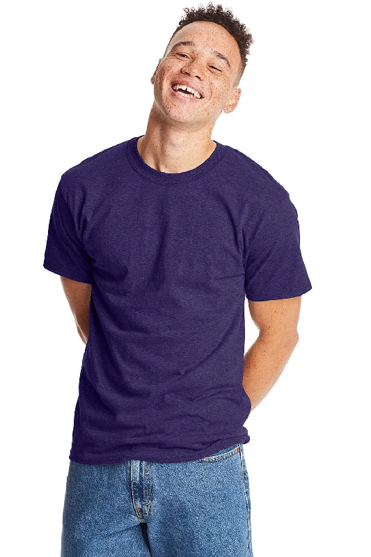 New Arrival Hanes Mens Beefy-T Short Sleeve Crewneck T-Shirt - Heather Grape Smash Purple