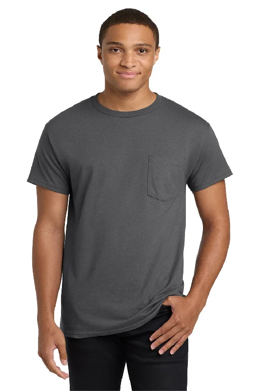 Online Exclusive Hanes Mens ComfortSoft Short Sleeve Crewneck T-Shirt w/ Pocket - Smoke Grey
