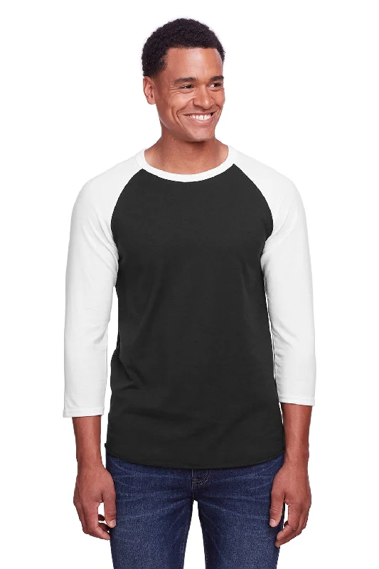 Weekend Deal Jerzees Mens Premium Blend Baseball Moisture Wicking 3/4 Sleeve Crewneck T-Shirt - Black/White