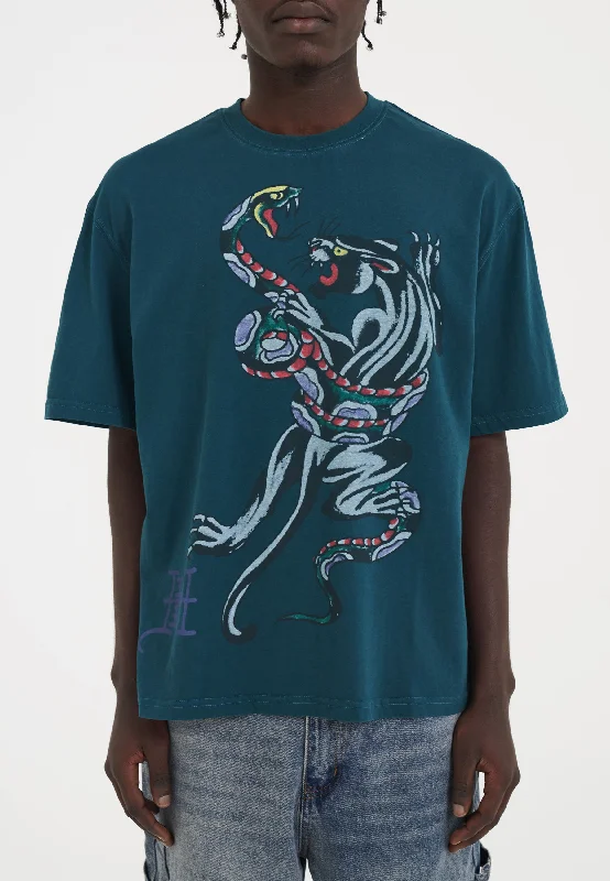 Weekend Shopping Extravaganza Mens Snake & Panther Battle Tshirt - Green