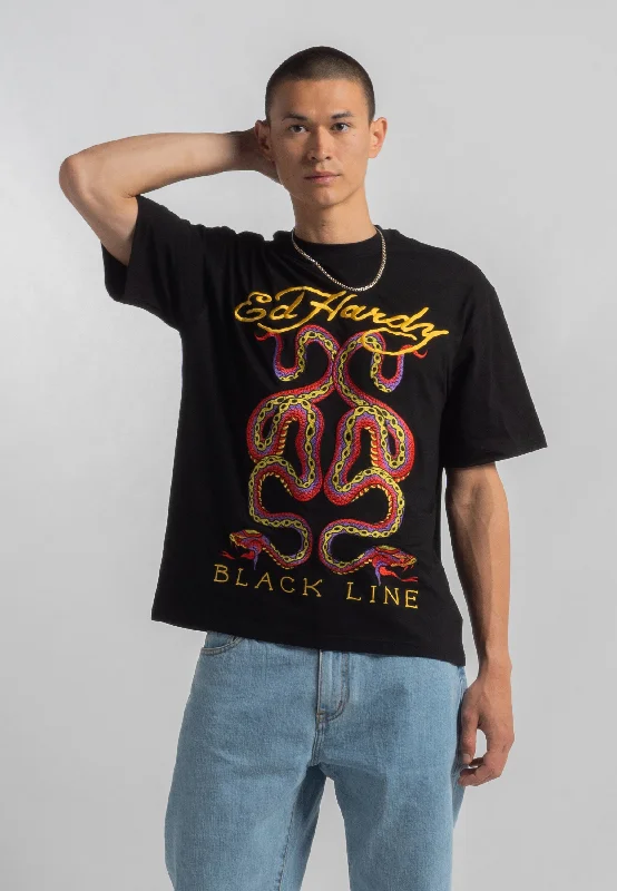 Weekend Specials to Relish Mens Vintage-Black-Line-Snake Tshirt - Black