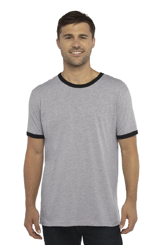 Super Sale Next Level Mens Fine Jersey Ringer Short Sleeve Crewneck T-Shirt - Heather Grey/Black