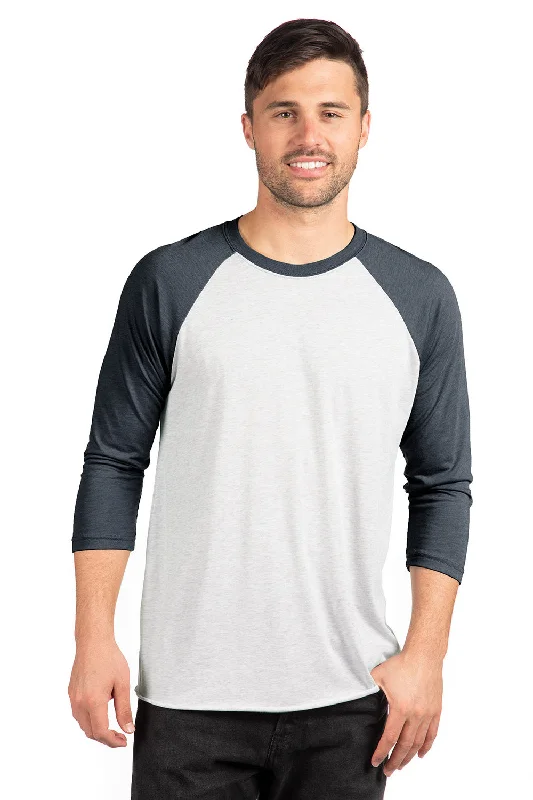 Deal Alert Next Level Mens Jersey 3/4 Sleeve Crewneck T-Shirt - Heather White/Indigo Blue