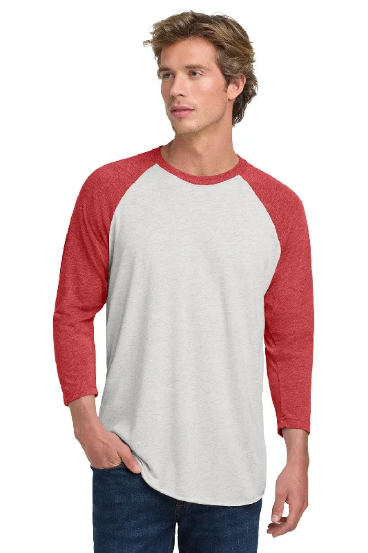 Online Only Next Level Mens Jersey 3/4 Sleeve Crewneck T-Shirt - Heather White/Vintage Red