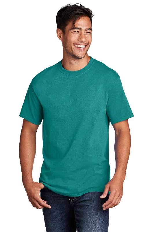 Shop and Save Port & Company Mens Core Short Sleeve Crewneck T-Shirt - Bright Aqua Blue