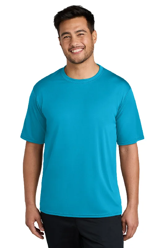 Steals and Deals Port & Company Mens Dry Zone Performance Moisture Wicking Short Sleeve Crewneck T-Shirt - Neon Blue