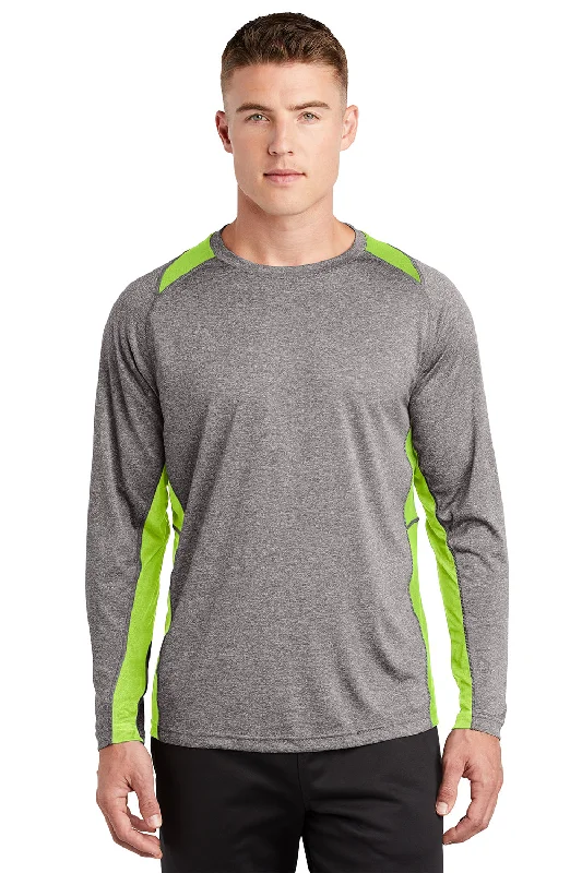 Exclusive Deal Sport-Tek Mens Contender Heather Moisture Wicking Long Sleeve Crewneck T-Shirt - Heather Vintage Grey/Lime Shock Green Exclusive Deal Sport-Tek Mens Contender Heather Moisture Wicking Long Sleeve Crewneck T-Shirt - Heather Vintage Grey/Lime Shock Green