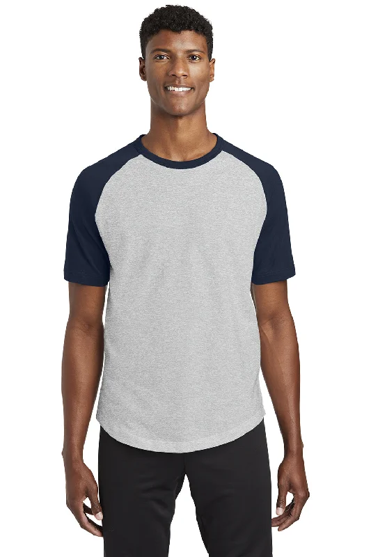 Today’s Deal Sport-Tek Mens Short Sleeve Crewneck T-Shirt - Heather Grey/Navy Blue