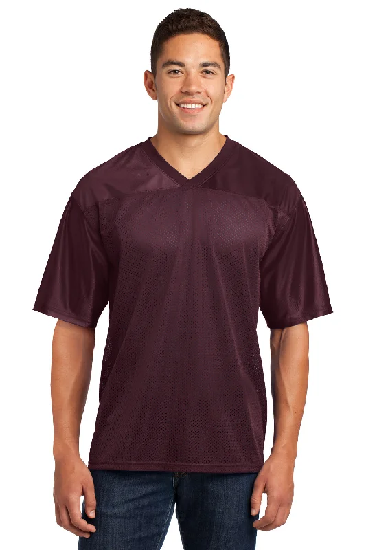 Overstock Sport-Tek Mens Short Sleeve V-Neck T-Shirt - Maroon - Closeout