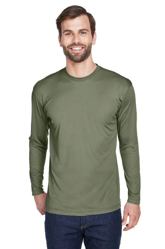 Today Only UltraClub Mens Cool & Dry Performance Moisture Wicking Long Sleeve Crewneck T-Shirt - Military Green